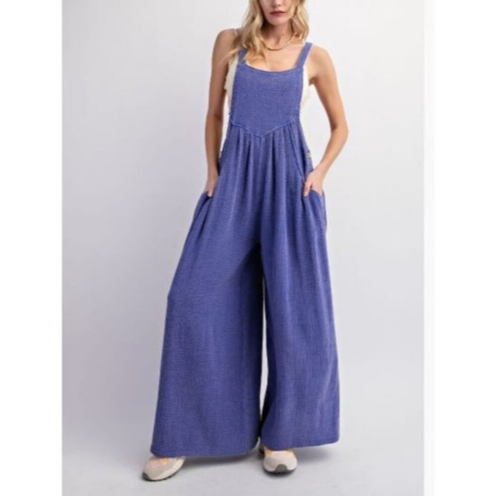 🏷️EASEL Mineral Washed Cotton Gauze Jumper Overalls Paris Blue Size 1X